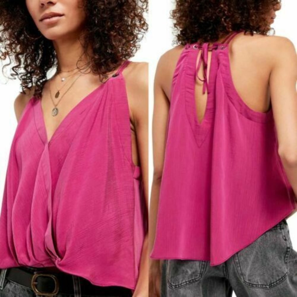Free People All Mine Surplice Tank Pink XS (0-2)
